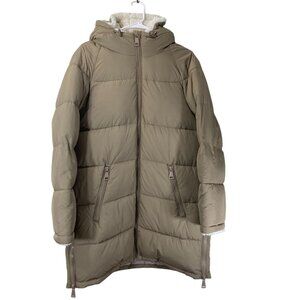 Calvin Klein Women's Faux-Fur-Lined Hooded Puffer Coat Medium Beige Winter Cozy